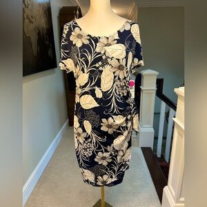 NWT Robbie Bee Navy and Cream Floral Print Dress